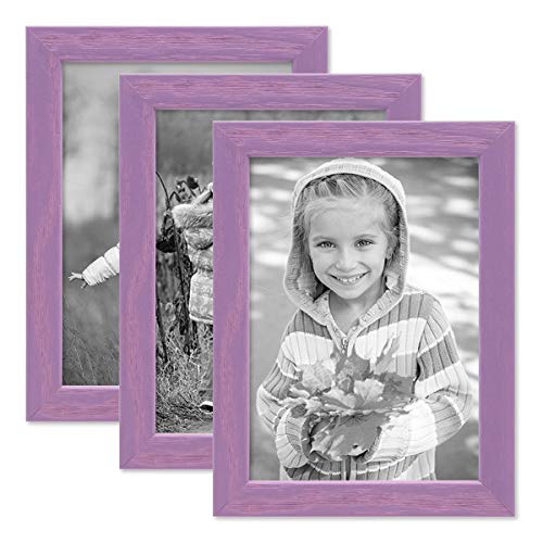 PHOTOLINI Bilderrahmen Kinderzimmer 13x18 cm Lila, 3er Set Wechselrahmen farbig, Holz, Acrylglas, Made in Germany, zum Aufstellen & Aufhängen, mit Zubehör - für Bunte Kinderbilder von PHOTOLINI