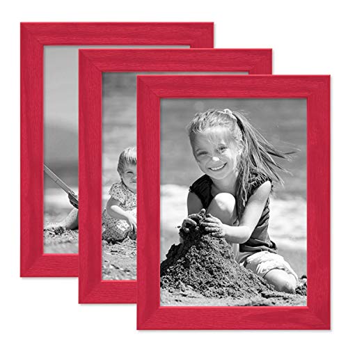 PHOTOLINI Bilderrahmen Kinderzimmer 13x18 cm Rot, 3er Set Wechselrahmen farbig, Holz, Acrylglas, Made in Germany, zum Aufstellen & Aufhängen, mit Zubehör - für Bunte Kinderbilder von PHOTOLINI