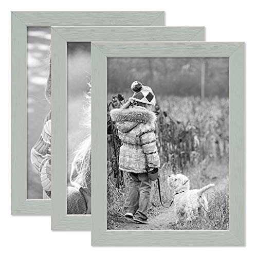 PHOTOLINI Bilderrahmen Kinderzimmer 15x20 cm Grau, 3er Set Wechselrahmen farbig, Holz, Acrylglas, Made in Germany, zum Aufstellen & Aufhängen, mit Zubehör - für Bunte Kinderbilder von PHOTOLINI