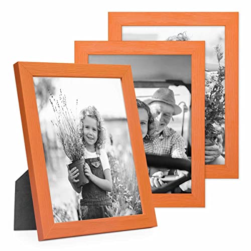 PHOTOLINI Bilderrahmen Kinderzimmer 15x20 cm Orange, 3er Set Wechselrahmen farbig, Holz, Acrylglas, Made in Germany, zum Aufstellen & Aufhängen, mit Zubehör - für bunte Kinderbilder von PHOTOLINI