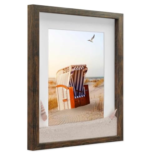 PHOTOLINI 3D-Bilderrahmen zum Befüllen 30x40 cm, Eiche Dunkel, Bilderrahmen tief mit Passepartout, Objektrahmen für Gegenstände, stabiles MDF-Holz mit Echtglas - zum Basteln und als Geschenk von PHOTOLINI