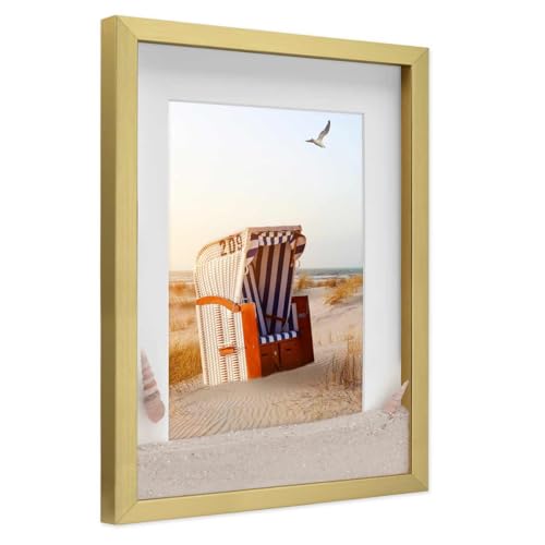 PHOTOLINI 3D Bilderrahmen zum Befüllen 30x40 Gold, Bilderrahmen tief mit Passepartout, Objektrahmen, 3D Rahmen, Tiefer Bilderrahmen 3D aus stabilem MDF-Holz, Echtglas - Basteln & Verschenken von PHOTOLINI