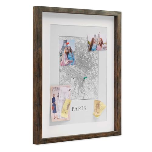 PHOTOLINI 3D-Bilderrahmen zum Befüllen 40x50 cm, Eiche Dunkel, Bilderrahmen tief mit Passepartout, Objektrahmen für Gegenstände, stabiles MDF-Holz mit Echtglas - zum Basteln und als Geschenk von PHOTOLINI