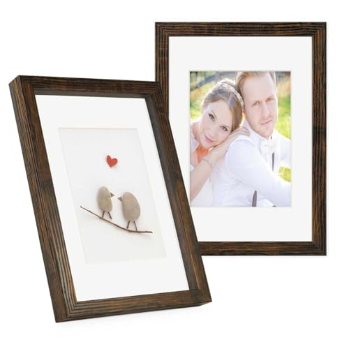 PHOTOLINI 3D-Bilderrahmen zum Befüllen A4 21x30 cm, Eiche Dunkel, Bilderrahmen tief mit Passepartout, 2er Set Objektrahmen für Gegenstände, stabiles MDF-Holz mit Echtglas - zum Basteln und Schenken von PHOTOLINI