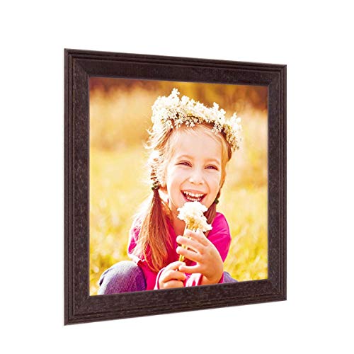 PHOTOLINI Bilderrahmen 10x10 cm Holz Nuss Landhaus-Stil, Holz-Rahmen, Made in Germany, Echtglas, zum Aufhängen & Aufstellen, mit Zubehör - perfekt für Familienfotos & Urlaubsbilder von PHOTOLINI