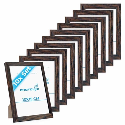 PHOTOLINI Bilderrahmen 10x15 Eiche Dunkel aus MDF-Holz, 10er Set Poster-Rahmen, bruchsicheres Acrylglas, zum Aufhängen & Aufstellen, extra Zubehör - für Fotos & Poster PHOTOLINI Bilderrahmen 10x15 Eiche Dunkel aus MDF-Holz, 10er Set Poster-Rahmen, bruchsicheres Acrylglas, zum Aufhängen & Aufstellen, extra Zubehör - für Fotos & Poster von PHOTOLINI