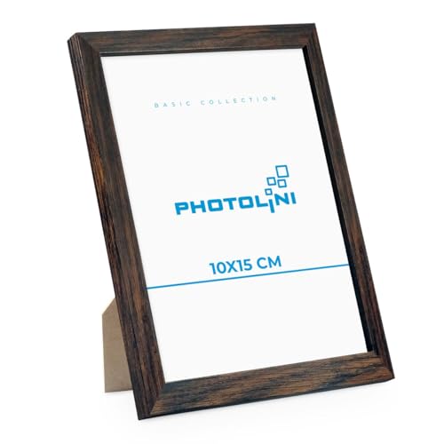 PHOTOLINI Bilderrahmen 10x15 Eiche Dunkel aus MDF-Holz Poster-Rahmen, bruchsicheres Acrylglas, zum Aufhängen & Aufstellen, extra Zubehör - für Fotos & Poster von PHOTOLINI