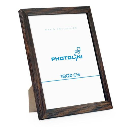 PHOTOLINI Bilderrahmen 15x20 Eiche Dunkel aus MDF-Holz Poster-Rahmen, bruchsicheres Acrylglas, zum Aufhängen & Aufstellen, extra Zubehör - für Fotos & Poster von PHOTOLINI