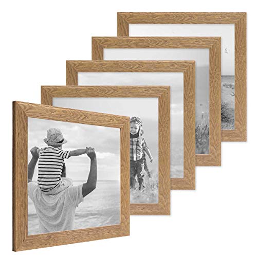 PHOTOLINI Bilderrahmen 30x30 cm Holz Eiche-Optik, 5er Set Echtholz-Rahmen rustikal, Strandhaus, Made in Germany, Echtglas, zum Aufhängen, extra Zubehör - Treibholzlook mit einem Hauch Küstenflair von PHOTOLINI