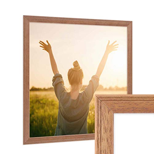 PHOTOLINI Bilderrahmen 30x30 cm Holz Eiche-Optik Landhaus-Stil, Holz-Rahmen, Made in Germany, Echtglas, zum Aufhängen, mit Zubehör - perfekt für Familienfotos & Urlaubsbilder von PHOTOLINI