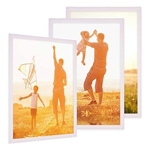 PHOTOLINI Bilderrahmen 30x40 cm Holz Weiß Landhaus-Stil, 3er Set Holz-Rahmen, Made in Germany, Echtglas, zum Aufhängen, mit Zubehör - perfekt für Familienfotos & Urlaubsbilder von PHOTOLINI