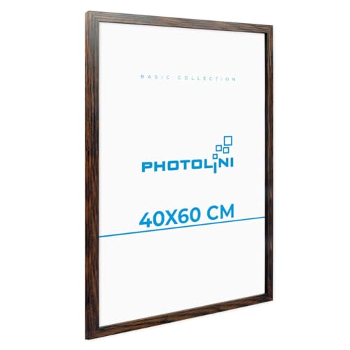 PHOTOLINI Bilderrahmen 40x60 Eiche Dunkel Holz MDF, Bilderrahmen 60x40, bruchsicheres Acrylglas im Rahmen 60 x 40, picture frame 40 x 60 zum Aufhängen, extra Zubehör - für 40x60 cm Fotos & Poster von PHOTOLINI