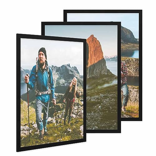 PHOTOLINI Bilderrahmen 50x70 Schwarz 3er Set Holz MDF, breite moderne Puzzle Rahmen 70x50, bruchsicheres Acrylglas, 50x70 cm Bilderrahmen schwarz groß zum Aufhängen, picture frame 50x70 mit Zubehör von PHOTOLINI