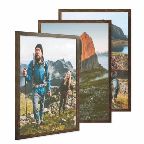 PHOTOLINI Bilderrahmen 50x70 3er Set Eiche Dunkel Holz MDF, breite moderne Puzzle Rahmen 70x50, bruchsicheres Acrylglas, 50x70 cm Bilderrahmen groß zum Aufhängen, picture frame 50x70 mit Zubehör von PHOTOLINI