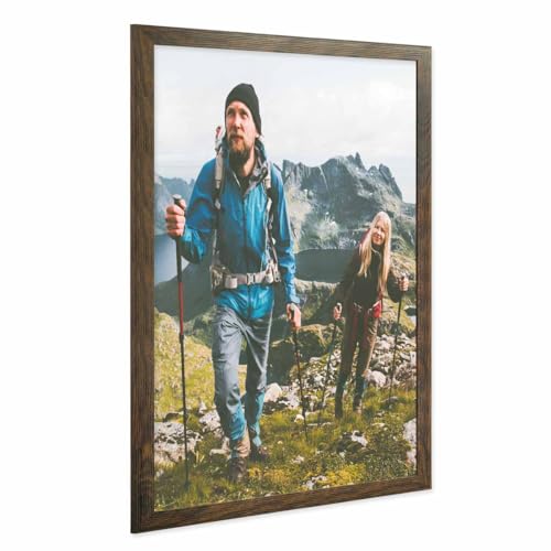 PHOTOLINI Bilderrahmen 50x70 Eiche Dunkel Holz MDF, breiter moderner Puzzle Rahmen 70x50, bruchsicheres Acrylglas, 50x70 cm Bilderrahmen groß zum Aufhängen, picture frame 50x70 mit Zubehör von PHOTOLINI