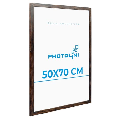 PHOTOLINI Bilderrahmen 50x70 Holz MDF Eiche Dunkel, 50x70 cm Bilderrahmen groß, Rahmen 70x50 Puzzle, bruchsicheres Acrylglas, picture frame zum Aufhängen, Posterrahmen für Fotos, Puzzle & Poster von PHOTOLINI