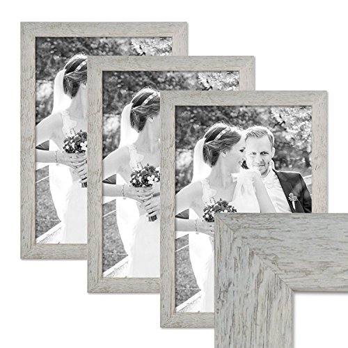 PHOTOLINI Bilderrahmen A3 30x42 cm Holz Grau, 3er Set Echtholz-Rahmen rustikal, Strandhaus, Made in Germany, Echtglas, zum Aufhängen, extra Zubehör - Treibholzlook mit einem Hauch Küstenflair von PHOTOLINI