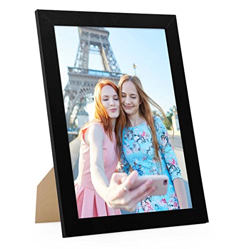 PHOTOLINI Bilderrahmen A4 Schwarz Holz MDF, moderner breiter DIN A4 Bilderrahmen 21x30, bruchsicheres Acrylglas, picture frame zum Aufhängen & Aufstellen, Bilder Rahmen 30x21 mit Zubehör von PHOTOLINI