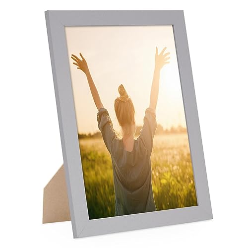 PHOTOLINI Bilderrahmen A4 Holz MDF Silber, moderner breiter DIN A4 Bilderrahmen 21x30, bruchsicheres Acrylglas, picture frame zum Aufhängen & Aufstellen, Bilder Rahmen 30x21 mit Zubehör von PHOTOLINI