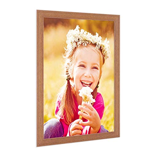 PHOTOLINI Bilderrahmen A4 21x30 cm Holz Eiche-Optik Landhaus-Stil, Holz-Rahmen, Made in Germany, Echtglas, zum Aufhängen, mit Zubehör - perfekt für Familienfotos & Urlaubsbilder von PHOTOLINI