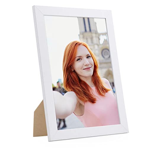 PHOTOLINI Bilderrahmen A4 Weiss Holz MDF, moderner breiter DIN A4 Bilderrahmen 21x30 weiß, bruchsicheres Acrylglas, picture frame zum Aufhängen & Aufstellen, Bilder Rahmen 30x21 mit Zubehör von PHOTOLINI