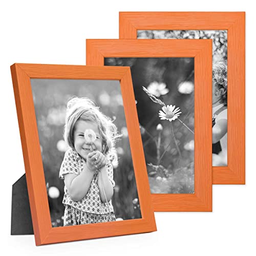 PHOTOLINI Bilderrahmen Kinderzimmer 10x15 cm Orange, 3er Set Wechselrahmen farbig, Holz, Acrylglas, Made in Germany, zum Aufstellen & Aufhängen, mit Zubehör - für bunte Kinderbilder von PHOTOLINI