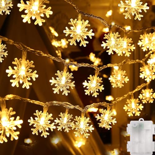 PHPHIXI Schneeflocke lichterkette weihnachten，6M 40LED lichterkette außen batterie，weihnachtsbeleuchtung außen，lichterkette weihnachtsdeko innen für weihnachten von PHPHIXI