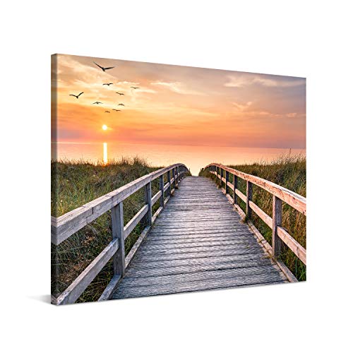 PICANOVA – Bild auf Leinwand Holzweg zum Meer 100x75cm – Leinwandbild – Premium Leinwanddruck – Wandbild Kunstdruck Auf 2cm Holz-Keilrahmen Wohnzimmer Wanddekoration – Strand von PICANOVA