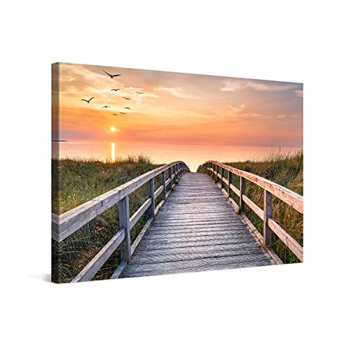 PICANOVA – Bild auf Leinwand Holzweg zum Meer 60x40cm – Leinwandbild – Premium Leinwanddruck – Wandbild Kunstdruck Auf 2cm Holz-Keilrahmen Wohnzimmer Wanddekoration – Strand von PICANOVA