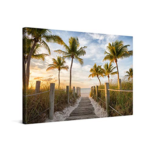 PICANOVA – Bild auf Leinwand Palmenweg zum Meer 120x80cm – Leinwandbild – Premium Leinwanddruck – Wandbild Kunstdruck Auf 2cm Holz-Keilrahmen Wohnzimmer Wanddekoration – Strand von PICANOVA