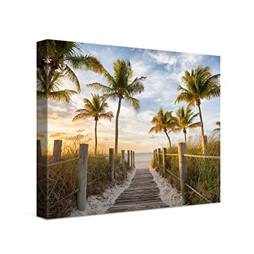 PICANOVA – Bild auf Leinwand Palmenweg zum Meer 40x30cm – Leinwandbild – Premium Leinwanddruck – Wandbild Kunstdruck Auf 2cm Holz-Keilrahmen Wohnzimmer Wanddekoration – Strand von PICANOVA