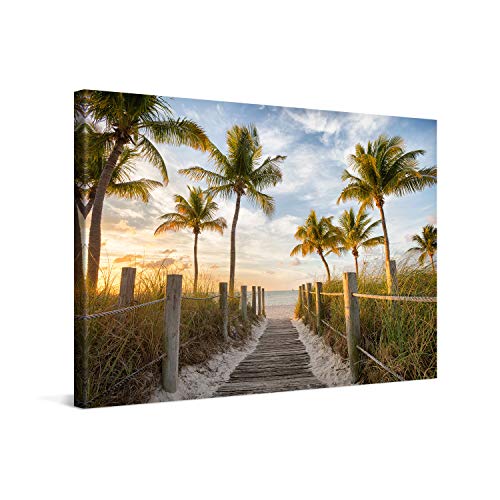 PICANOVA – Bild auf Leinwand Palmenweg zum Meer 60x40cm – Leinwandbild – Premium Leinwanddruck – Wandbild Kunstdruck Auf 2cm Holz-Keilrahmen Wohnzimmer Wanddekoration – Strand von PICANOVA