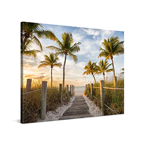 PICANOVA – Bild auf Leinwand Palmenweg zum Meer 80x60cm – Leinwandbild – Premium Leinwanddruck – Wandbild Kunstdruck Auf 2cm Holz-Keilrahmen Wohnzimmer Wanddekoration – Strand von PICANOVA