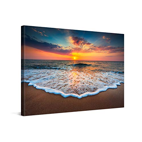 PICANOVA – Bild auf Leinwand Sonnenuntergang am Meer 120x80cm – Leinwandbild – Premium Leinwanddruck – Wandbild Kunstdruck Auf 2cm Holz-Keilrahmen Wohnzimmer Wanddekoration – Strand von PICANOVA