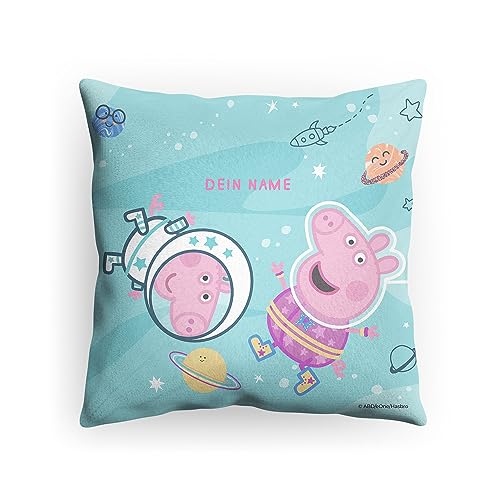 PICANOVA Kissen Peppa Pig mit Name - Weiches Plüsch Dekokissen mit Füllung - Personalisiertes Peppa Pig Kopfkissen für Kinder - Individuell Geschenk für Kinder - George Astronauten - 40x40cm von PICANOVA