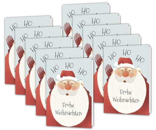 PICTALOO Weihnachtskarte – Ho Ho Ho – süße Karte Frohe Weihnachten für Frau Mann Freunde Kollegen, Christmas Klappkarte mit Umschlag, lustige liebevolle Weihnachtsgrüße, Weihnachtsgrußkarten Set (10x) von PICTALOO