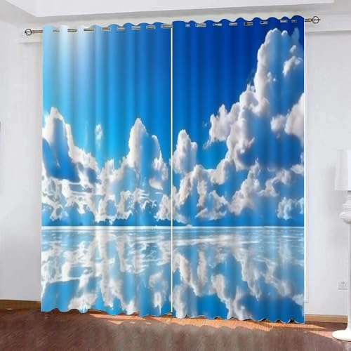 Wunderschöner Himmel, 3D-gedruckte Vorhänge, das Meer reflektiert den Himmel, wärmeisoliert, für Kinderzimmer, Jungen, Mädchen, Schlafzimmer, Wohnzimmer, 2 Paneele, 160 cm L x 107 cm B von PIFIPU