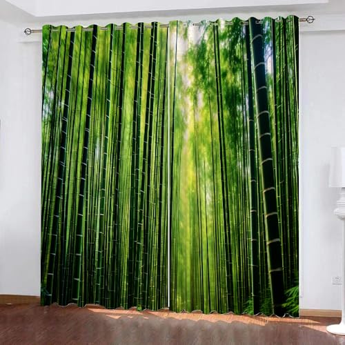 Zhushulin 3D-bedruckte Vorhänge, grüner Bambuswald, wärmeisoliert, Verdunkelungsvorhänge, für Kinderzimmer, Jungen, Mädchen, Schlafzimmer, Wohnzimmer, 2 Paneele, 160 cm L x 107 cm B von PIFIPU