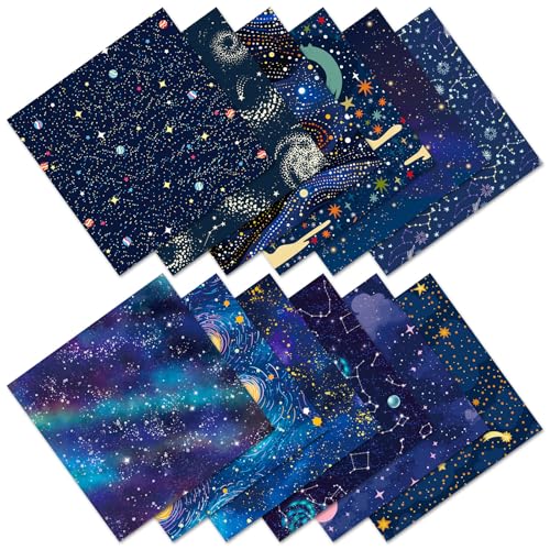 12 Blatt Universum Space Galaxy Scrapbook Papier, Vintage Sternenhimmel Scrapbooking Papierblock, Journaling Scrapbooking Zubehör, Karton dekoratives Bastelpapier von PIGBIT