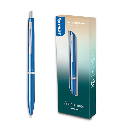 PILOT - Acro 1000 Premium Kugelschreiber in Sky Blue in Geschenkbox - Ultra-weiche Tinte für unvergleichliches Schreiben - Nachfüllbarer Druckkugelschreiber - Schreibfarbe Schwarz - Mittlere Spitze von PILOT