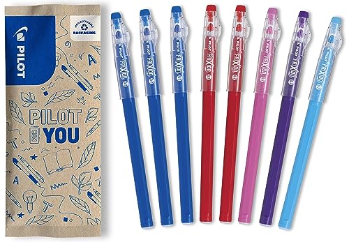 PILOT - 8er-Set FriXion Ball Stick - Gel-Tinte radierbar - 3 Blau, 2 Rot, 1 Rosa, 1 Lila, 1 HellBlau - Der FriXion Kugelschreiber - Für Federmäppchen - Schulartikel - Mittlere Spitze von PILOT