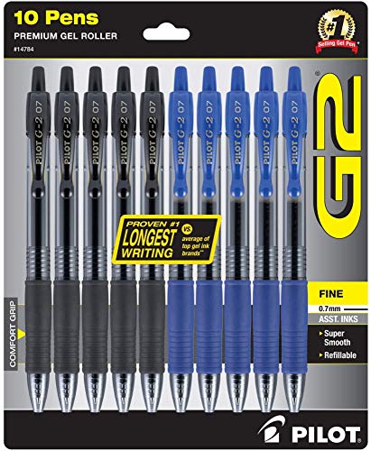 PILOT G2 Premium Kugelschreiber Gelschreiber mit feiner Spitze, 0,7 mm, nachfüllbarer und einziehbarer Rollball, 5 schwarze und 5 blaue Stifte (Packung mit 10 Stiften) (14784) von PILOT