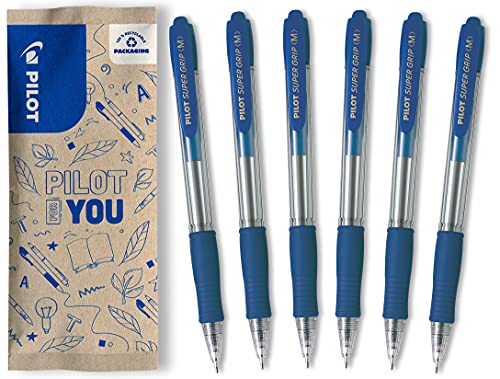 PILOT Super Grip, Kugelschreiber, 6er Set in M (Blau) von PILOT