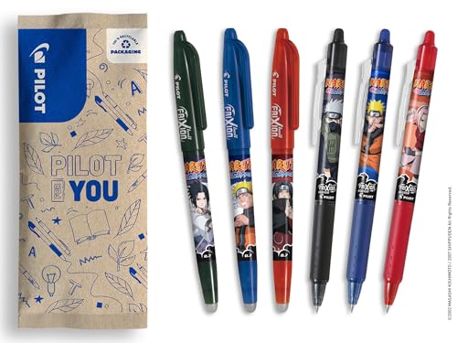 PILOT x Naruto FriXion Ball Clicker, radierbarer Stift, Naruto Shipudden Limited Edition, nachfüllbare Kugelschreiber, Schwarz, Blau, Rot, mittlere Spitze, 3 Stück von PILOT