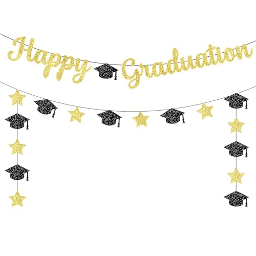 PIMXL 2 PCS Graduation Deko, Happy Graduation Banner, Herzlichen Glückwunsch Banner für Abschlussfeier, Prüfung Bestanden Hängende Deko Graduation Party Deko von Studium Universität Hochschule Abitur von PIMXL