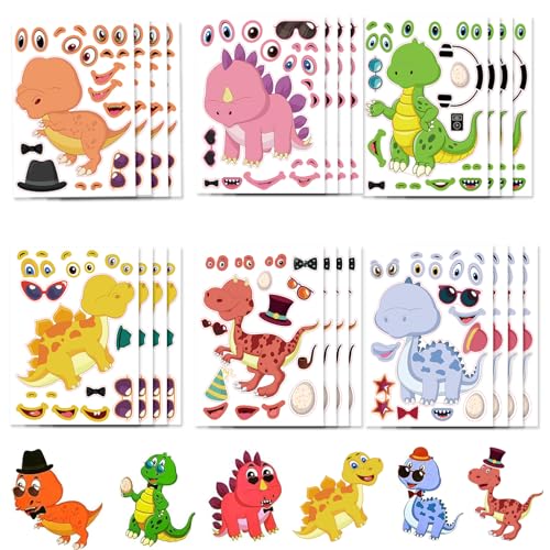 PIMXL Tier Kinder Aufkleber Stickers, EIN Gesicht Machen Aufkleber, DIY Sticker, Dinosaurier Aufkleber Sticker Set Gestalten für Bastel Party Deko Geschenk(24 Stück) von PIMXL