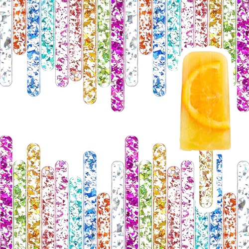 PIMXL Eisstiele - 50 Stück, Hochwertige und Zuverlässige Cakesicle Popsicle Sticks, Wiederverwendbare Eisstäbchen für Party, Festival und Home DIY, 11.5 * 1CM Acryl EIS am StielBunt von PIMXL