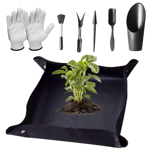 PIMXL Umtopfmatte Set, Gartenmatte Pflanzmatte für einfache und angenehme Gartenarbeit, Mini Gartenwerkzeug, Faltbare Pflanzunterlage für Umtopf, Sukkulenten, Sämling (100x100cm, Schwarz) von PIMXL