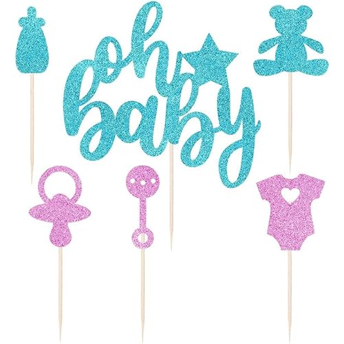 PINEPAN Junge oder Mädchen Cupcake Toppers, Glitter Cake Toppers, Dekorationen, Baby Shower, Photo Booth, Baby Shower Requisiten, Partyzubehör für Baby Gender Reveal Party 31 Stück von PINEPAN