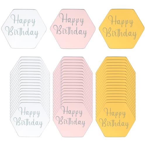 PINGEUI 60 Stück Acryl-Kuchenaufsätze, sechseckig, personalisierbar, Mini-Cupcake-Scheiben-Topper für Geburtstagsparty, Gold, Silber, Roségold von PINGEUI